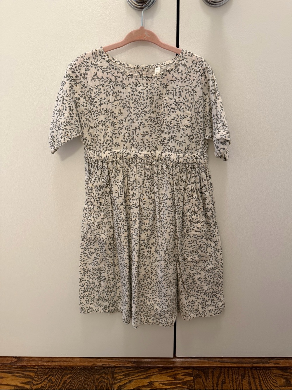 Rylee + Cru Cream Dress with Gray Leaf Print